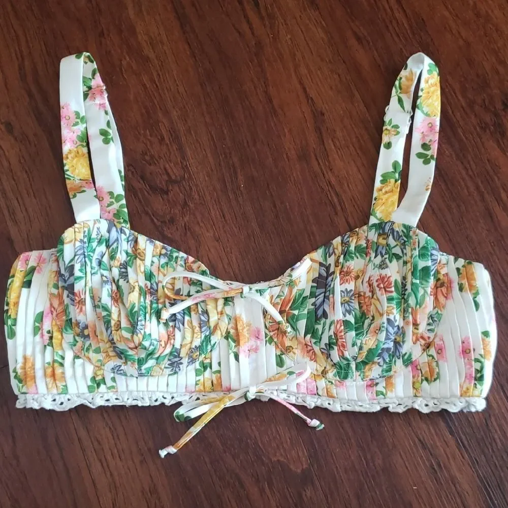 For Love & Lemons Floral Pleated Chic Feminine Fairy Cottagecore Crop Top Size M - Picture 1 of 7
